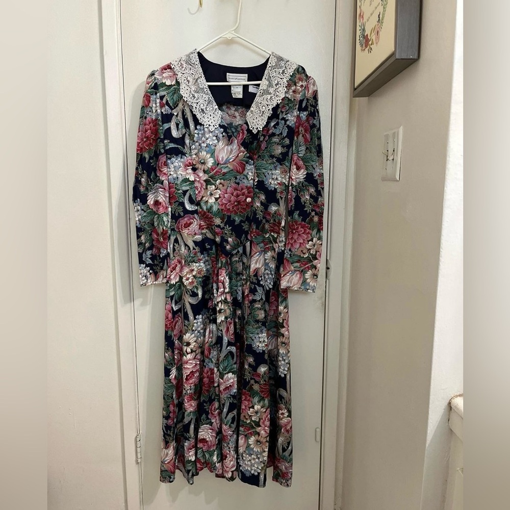 Vintage Scott McClintock Lace Collar Floral Dress Size 8